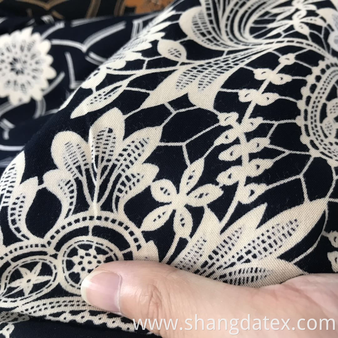 black ground rayon discharge print fabric